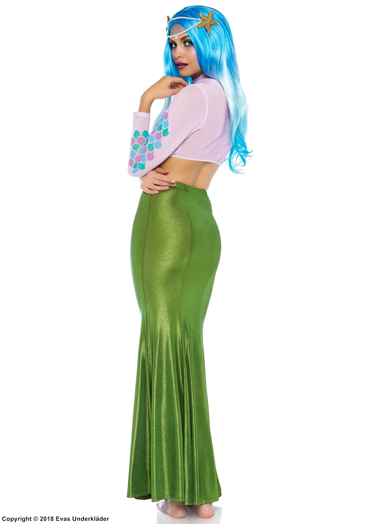 Mermaid, fishtail long skirt, shiny spandex